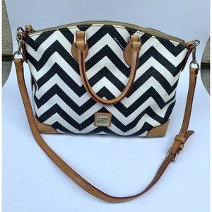 Dooney & Bourke | Chevron Leather Satchel Bag | Black and White Geometric